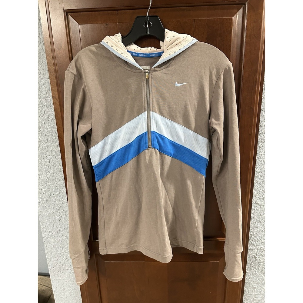 Nike Fit Dry Zip Blue Chevrons Tan Hoodie Sweatshirt Women's Small Hood/numbers